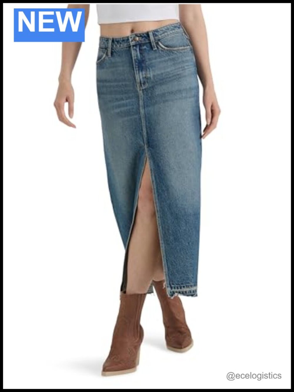 High Rise Denim Maxi Skirt with Front Split 100% Cotton